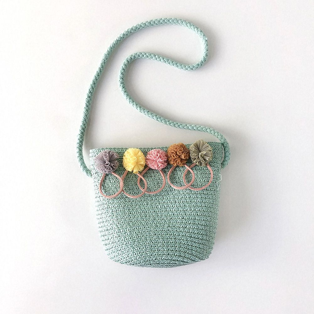 Handmade Floral Rattan Kids Crossbody Bag