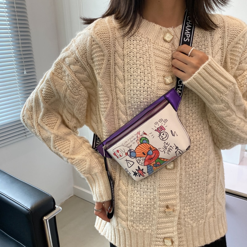 Cute Bear Pattern Leather Shoulder Chest Bag