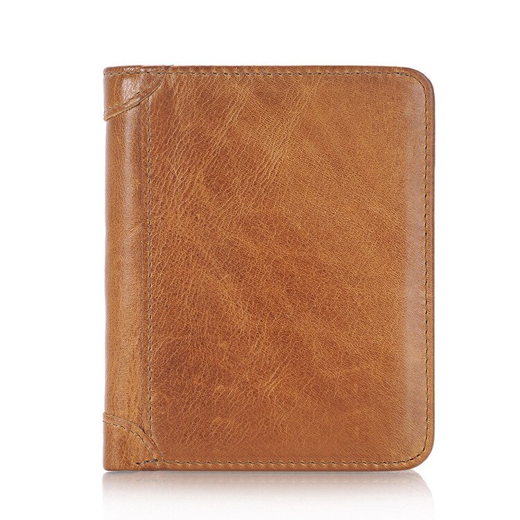 Genuine Leather Men Short Trifold Wallet