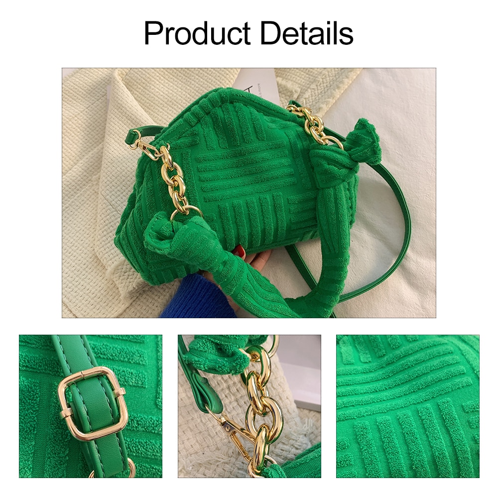 Velvet Single Strip Green Shoulder Bag