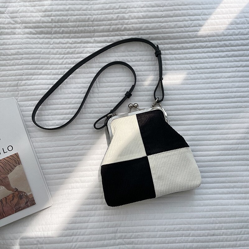 Knitting Corduroy Plaid Handbag
