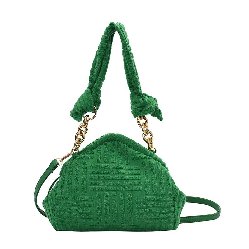 Velvet Single Strip Green Shoulder Bag