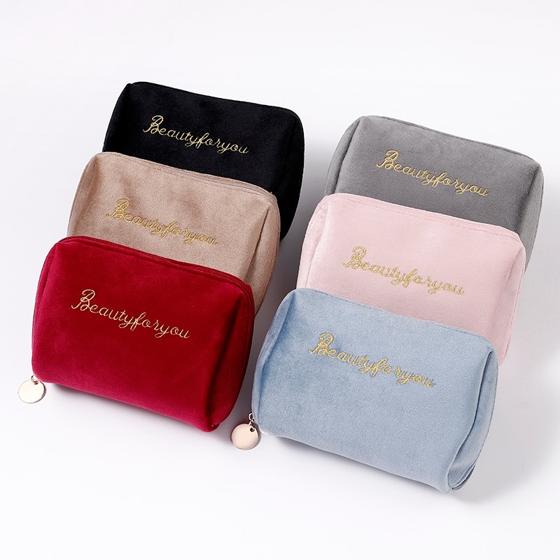 Women Zipper Velvet Make Up Bag