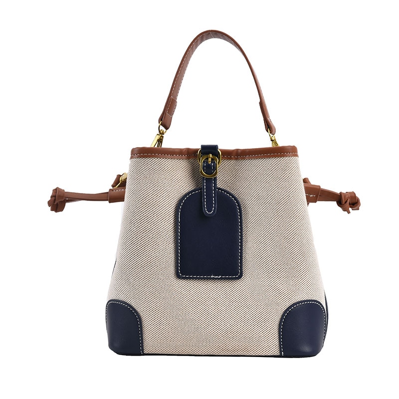 Vintage Simple Patchwork Canvas Bucket Crossbody Bag