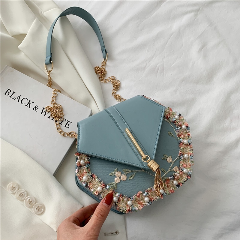 Chain Tassel Pearl Lace Crossbody Bag