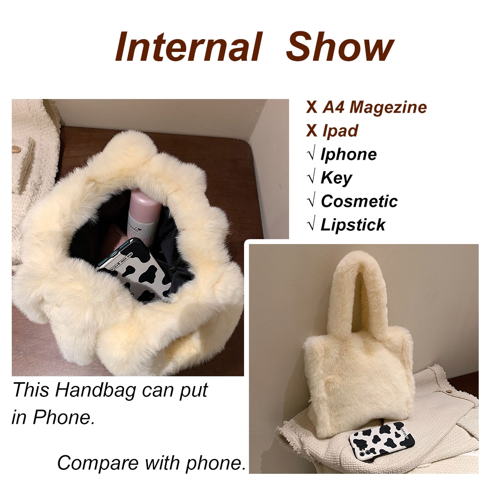 Casual Faux Fur Handbag For Women