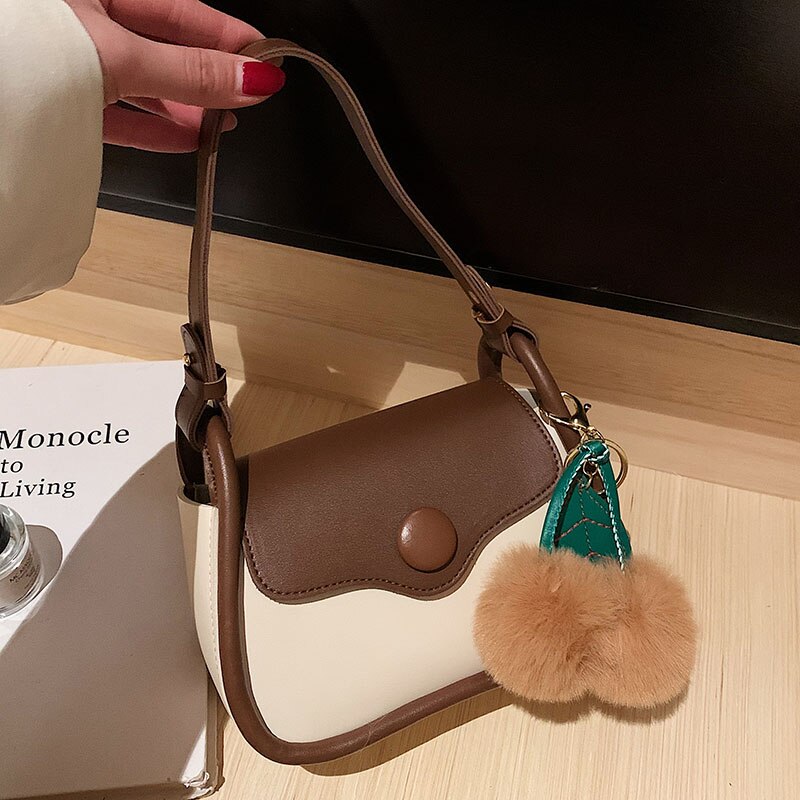 Pompom Leaf Pendant Crossbody Bag