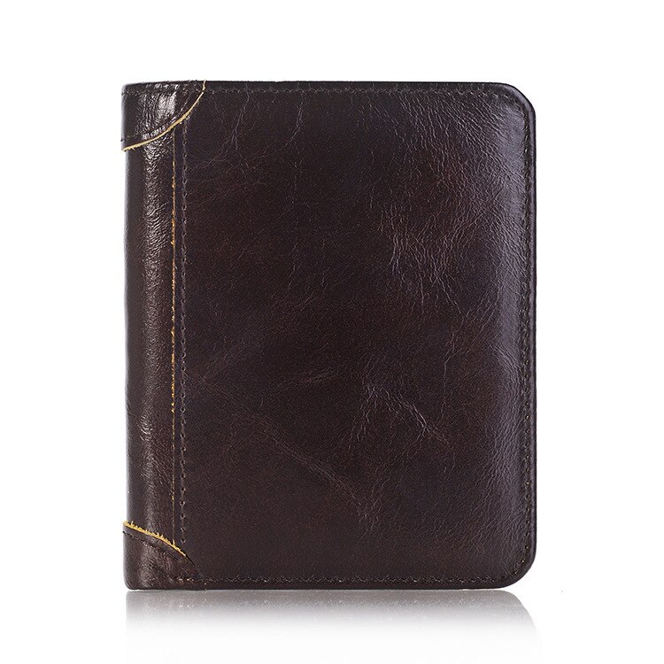 Genuine Leather Men Short Trifold Wallet