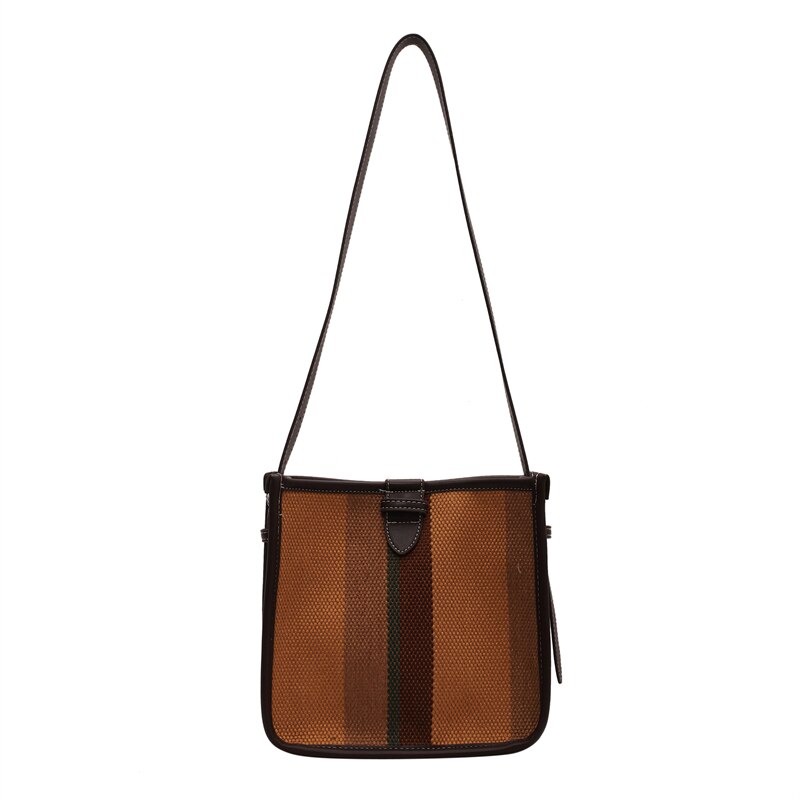 Strip Pattern Canvas Shoulder Bag