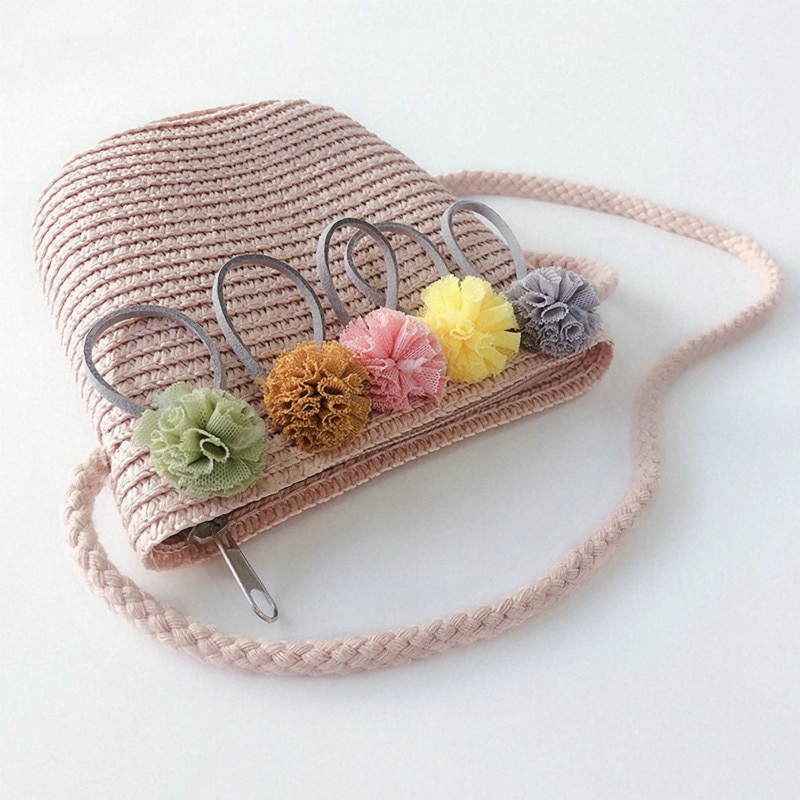 Handmade Floral Rattan Kids Crossbody Bag