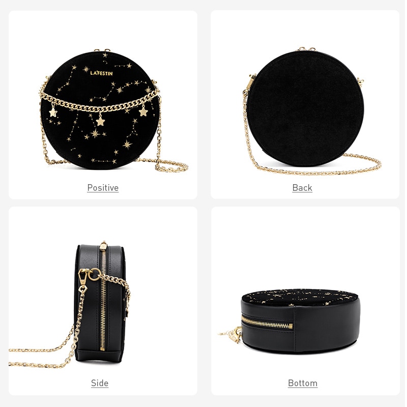 Gold Thread Embroidery Star Chain Small Round Purse