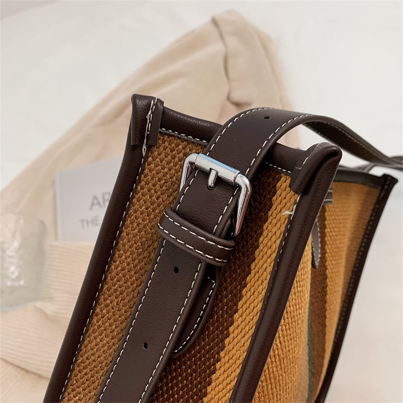Strip Pattern Canvas Shoulder Bag