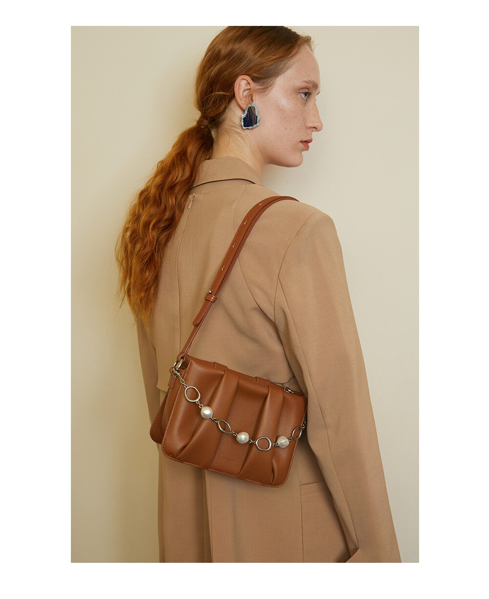 Pleated Shoulder Messenger Handbag