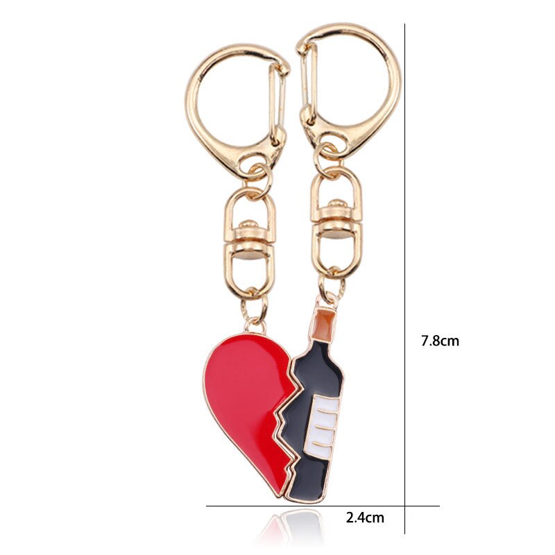 1Pair Heart Splicing Love Wine Bottle Keychain