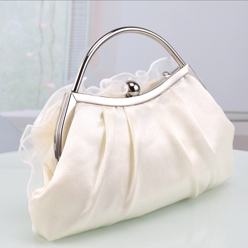 Satin Women White Color Evening Bag