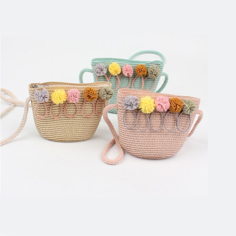 Handmade Floral Rattan Kids Crossbody Bag