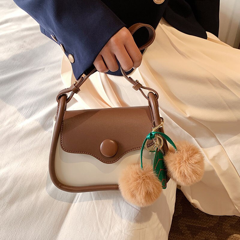 Pompom Leaf Pendant Crossbody Bag