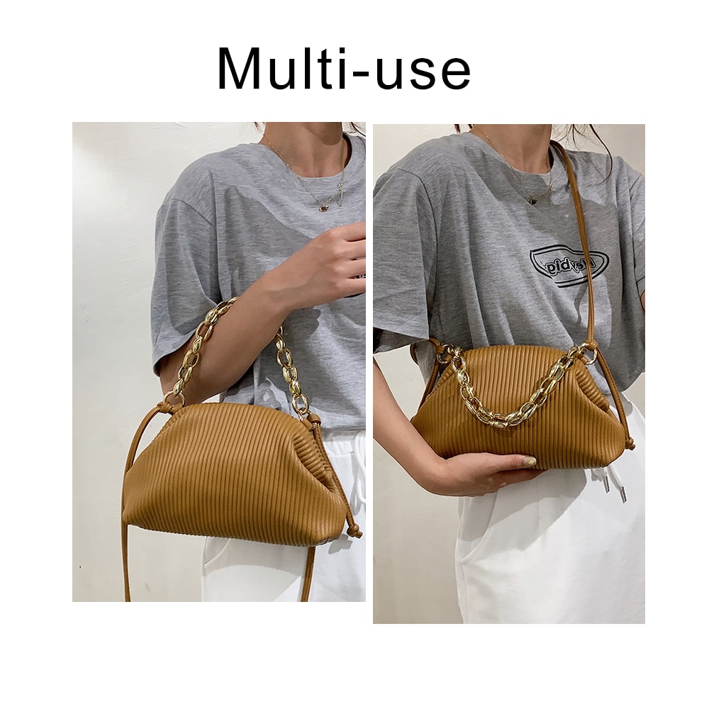 Metal Thick Chain Shoulder Pack Soft Leather Handbag