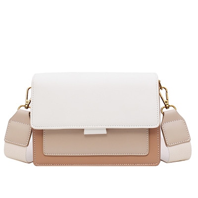 Contrast color Leather Crossbody Bag