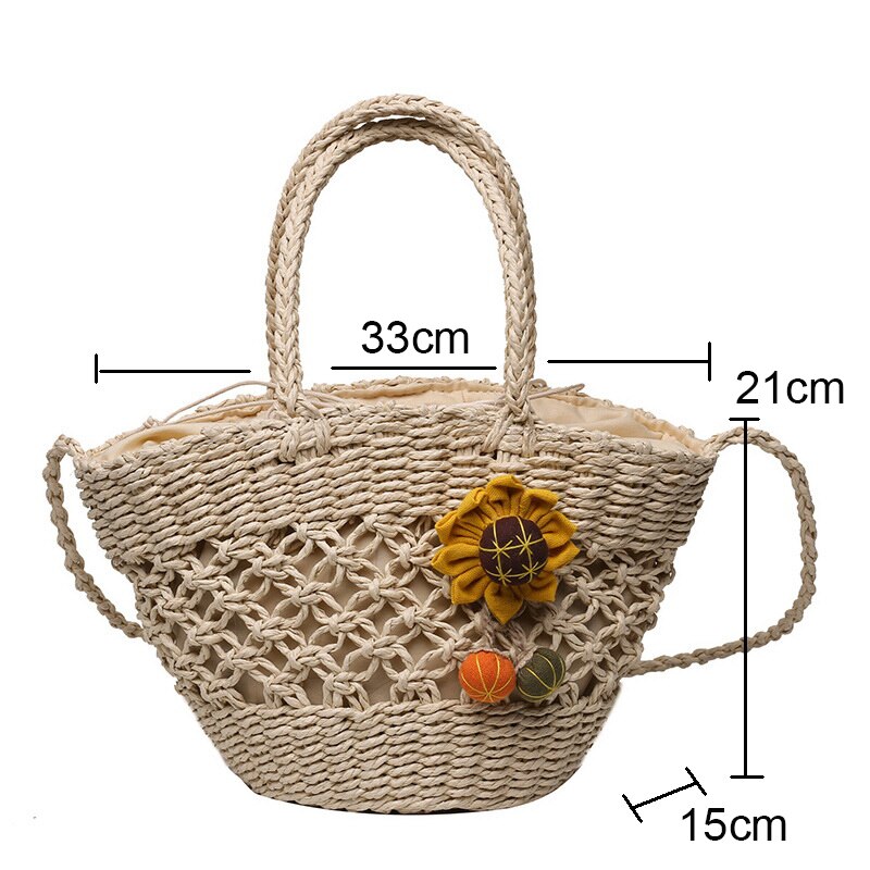 Straw Flower Rattan Crossbody Bag