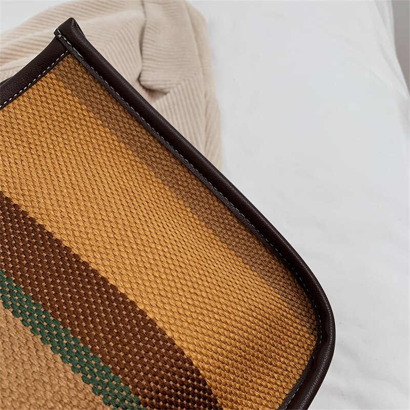 Strip Pattern Canvas Shoulder Bag