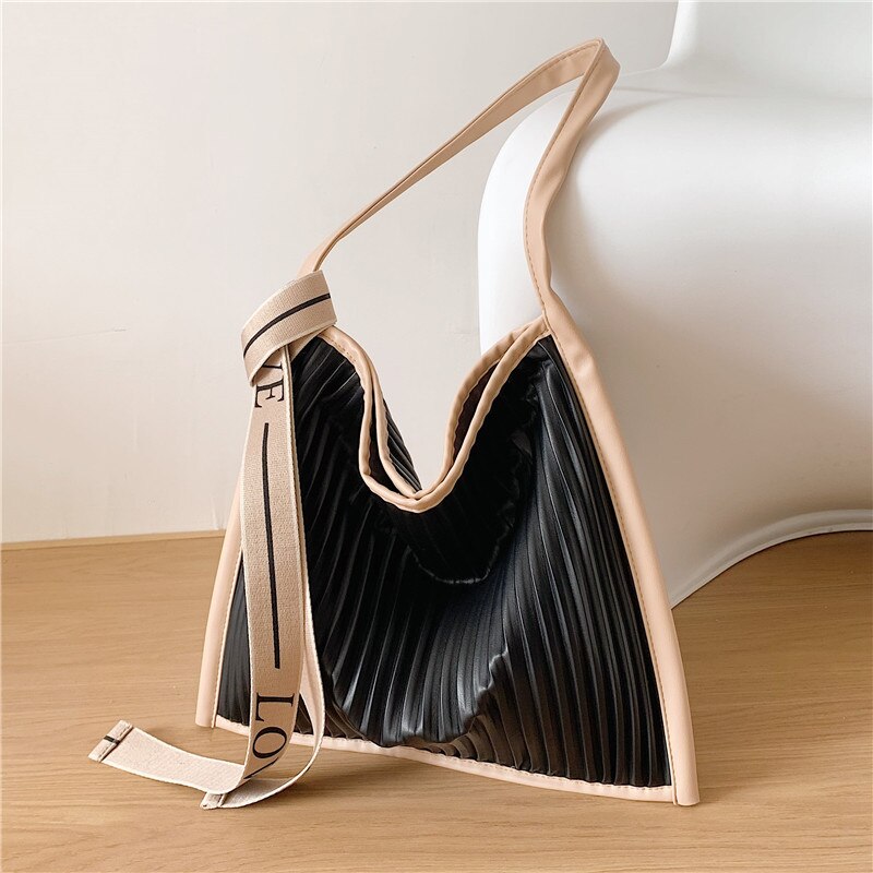 Pleated Leather Tote Bag