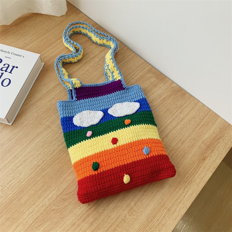 Sweet Plush Hit Color Knitted Shoulder Bag