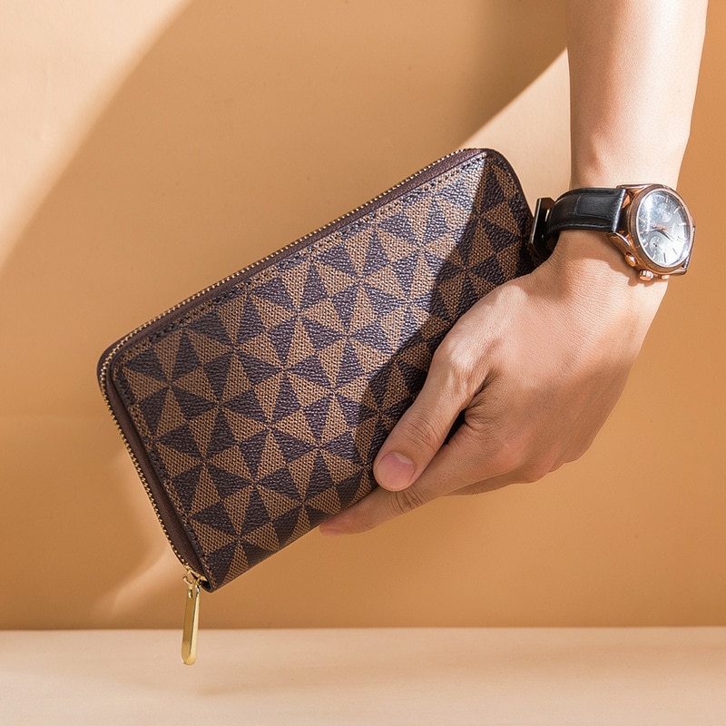 Printed Double Zipper Long Wallet