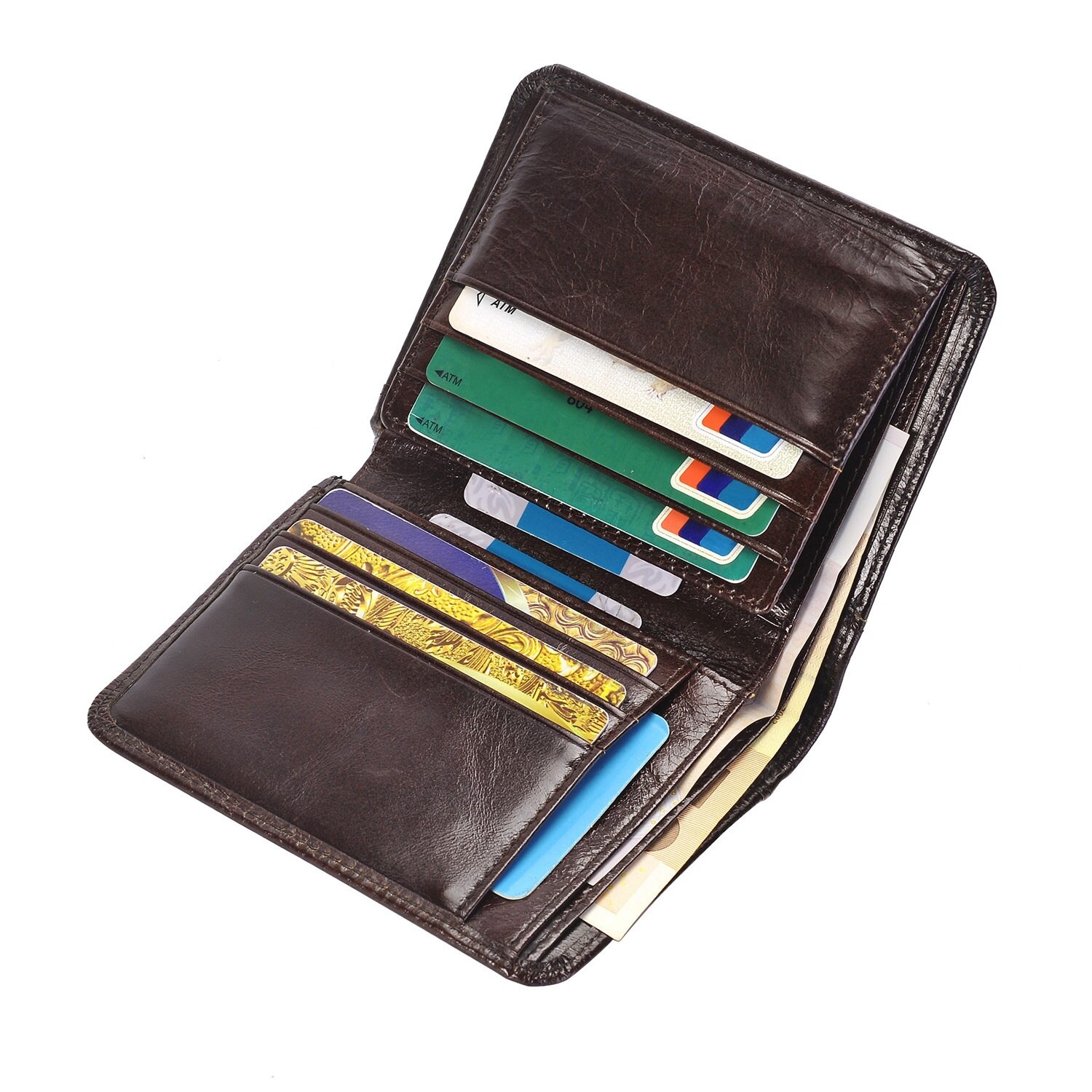 Genuine Leather Men Short Trifold Wallet