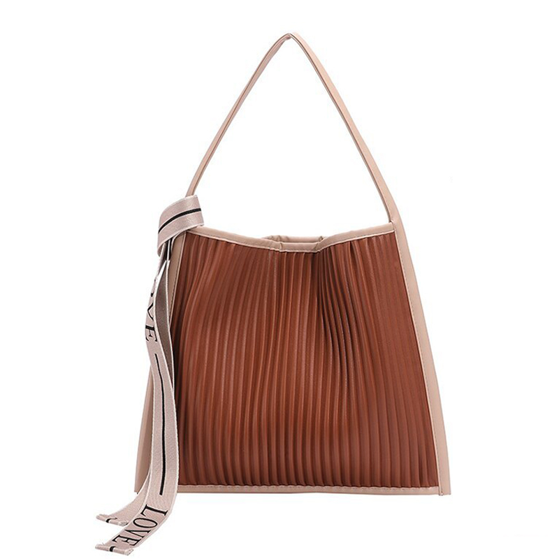 Pleated Leather Tote Bag