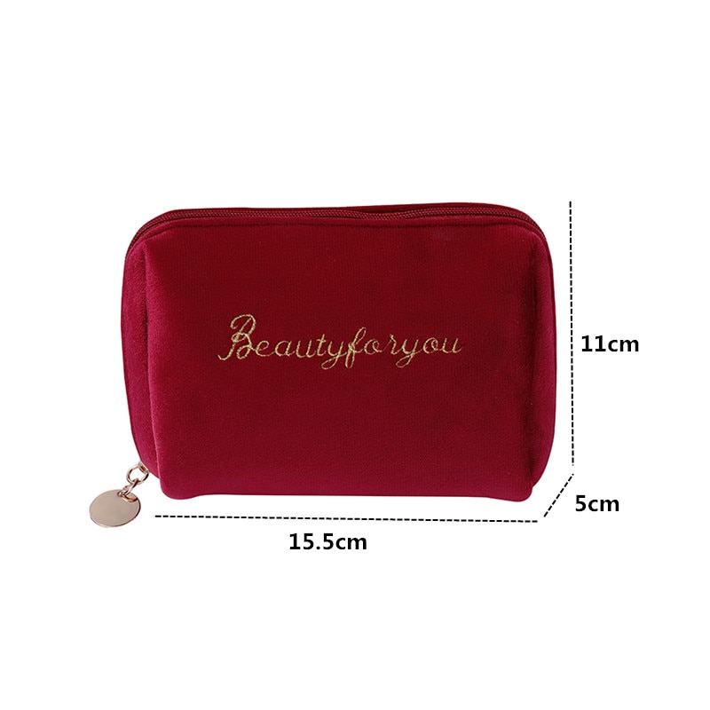 Women Zipper Velvet Make Up Bag