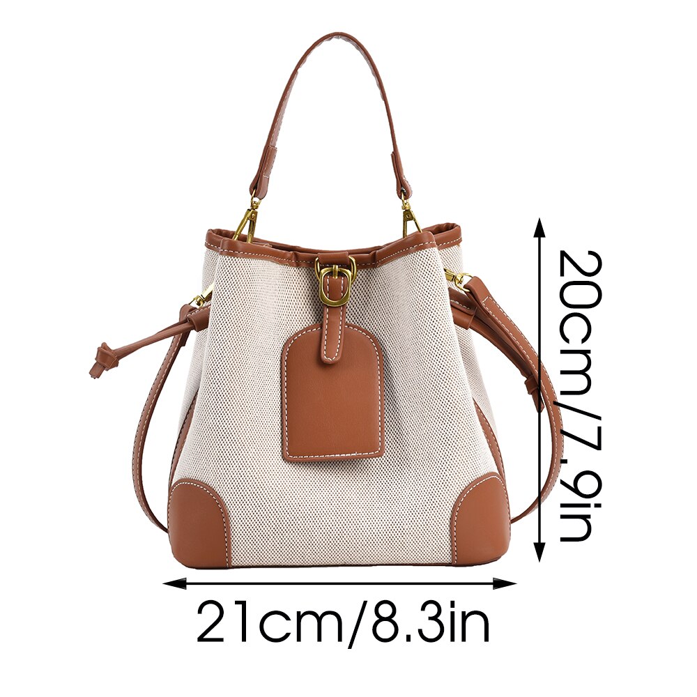 Vintage Simple Patchwork Canvas Bucket Crossbody Bag