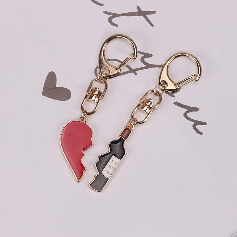 1Pair Heart Splicing Love Wine Bottle Keychain