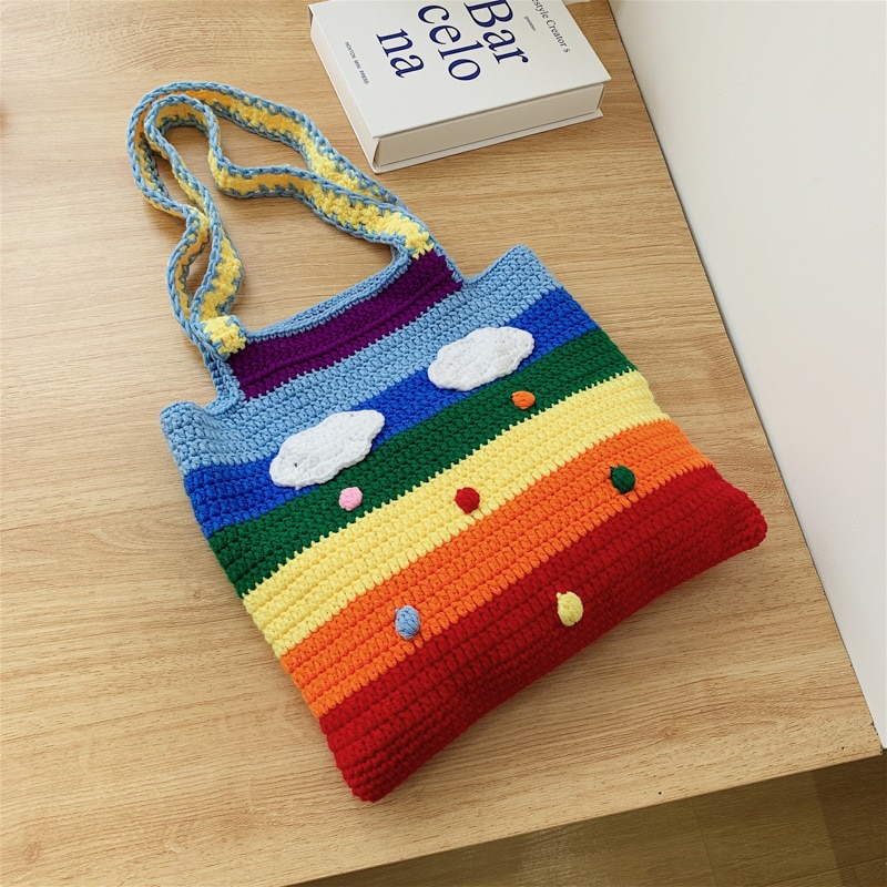 Sweet Plush Hit Color Knitted Shoulder Bag