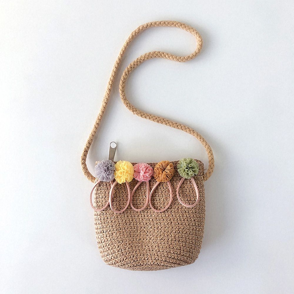 Handmade Floral Rattan Kids Crossbody Bag