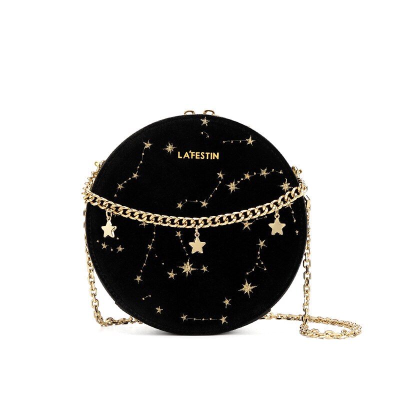 Gold Thread Embroidery Star Chain Small Round Purse