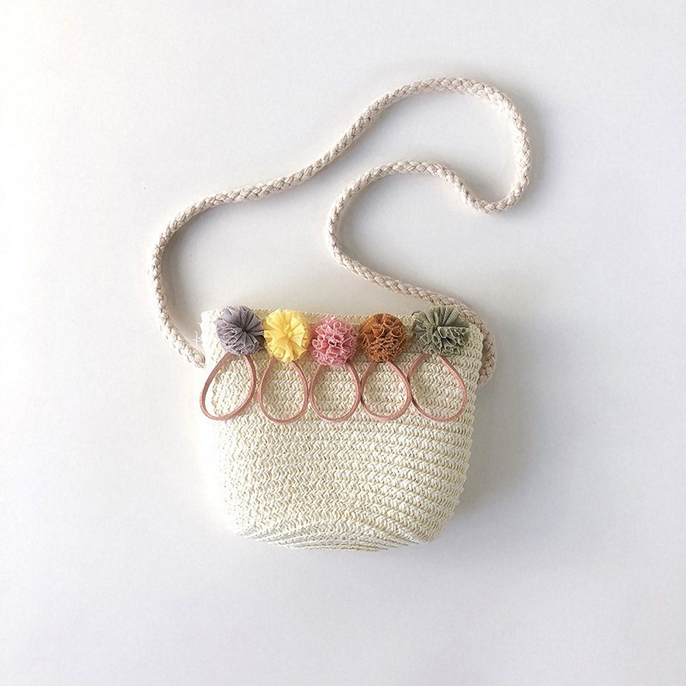 Handmade Floral Rattan Kids Crossbody Bag