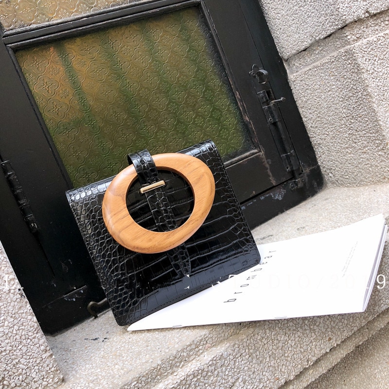 High Quality Luxury Wood Handle Flap Handbag