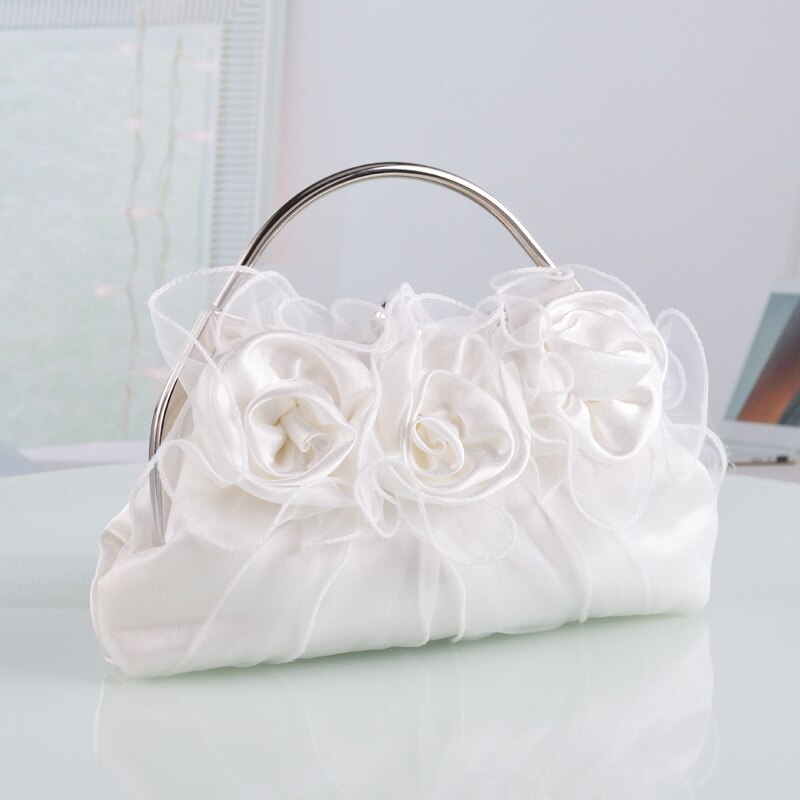 Satin Women White Color Evening Bag