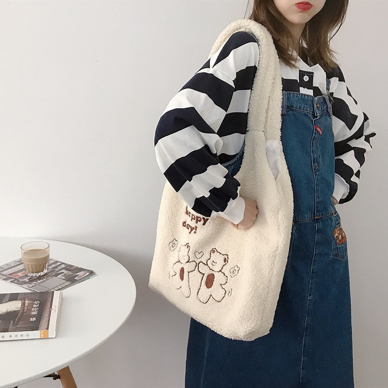 Bear Embroider Crossbody Handbag