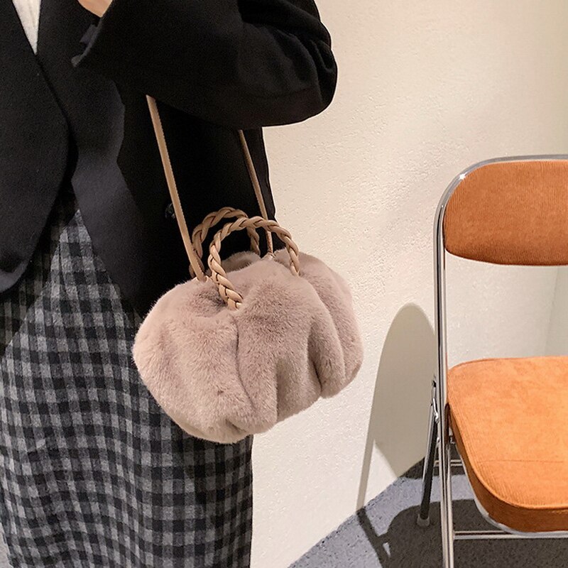 Female Faux Rabbit Fur Handbag