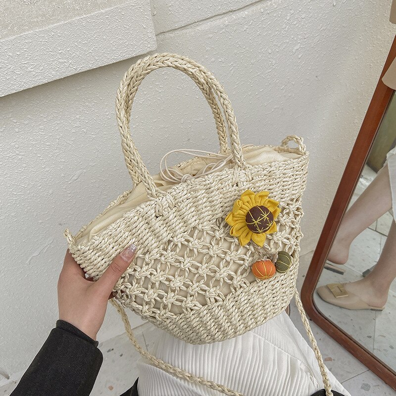 Straw Flower Rattan Crossbody Bag