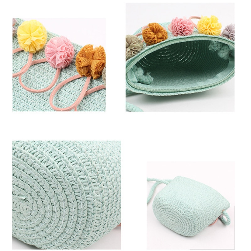 Handmade Floral Rattan Kids Crossbody Bag