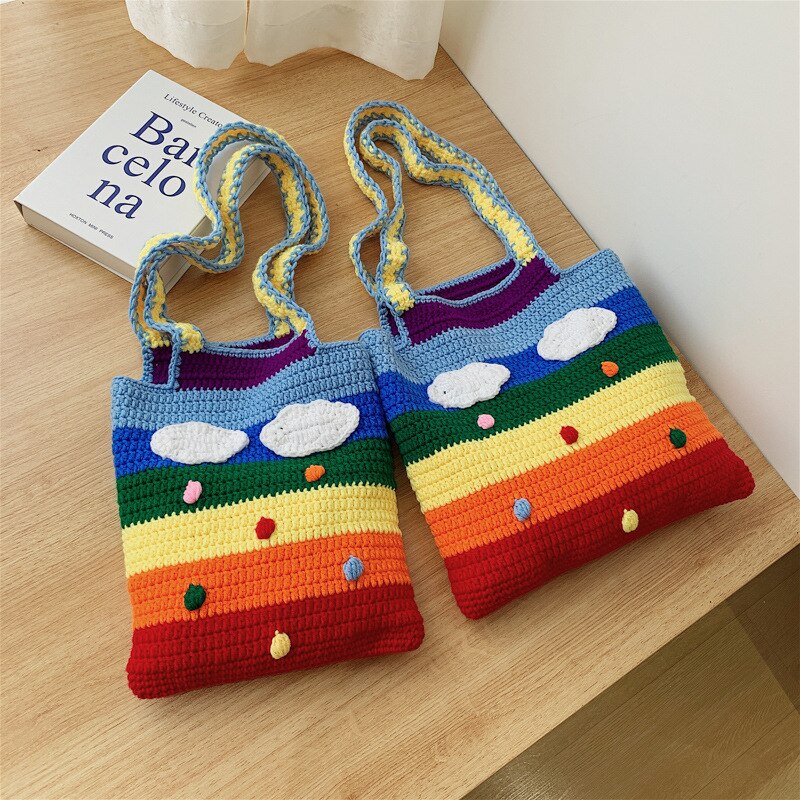 Sweet Plush Hit Color Knitted Shoulder Bag