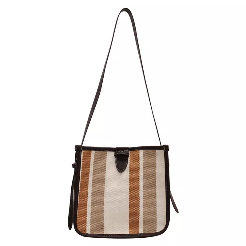 Strip Pattern Canvas Shoulder Bag