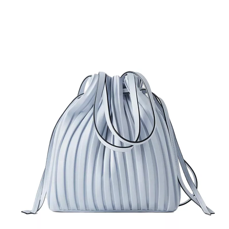 Pleated Stripe Bucket Bag