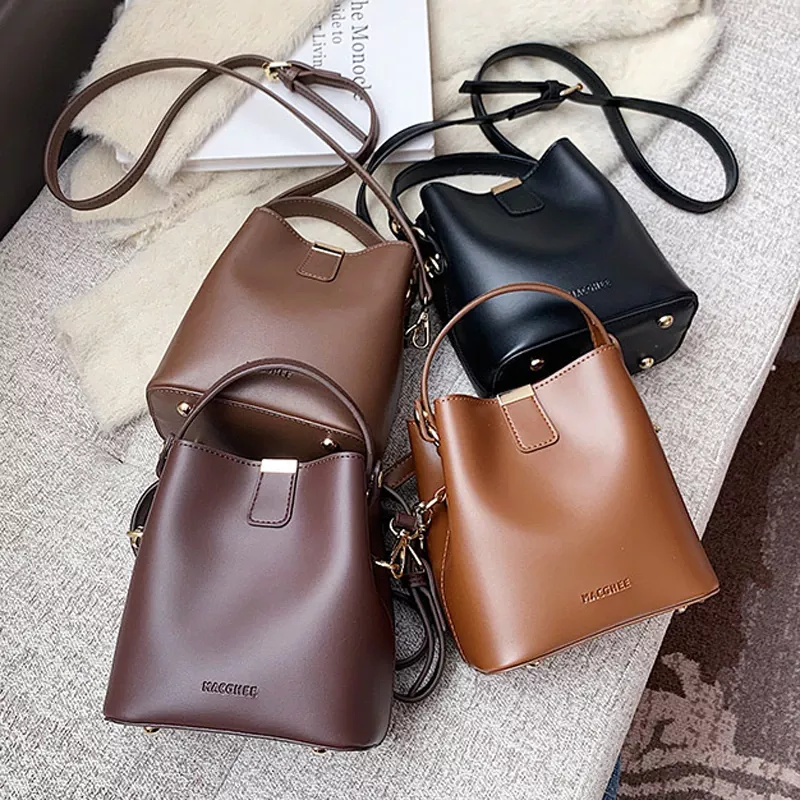 Solid Color PU Leather Bucket
