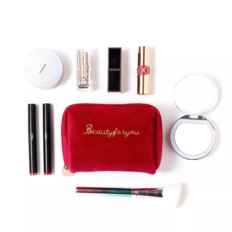 Women Zipper Velvet Make Up Bag