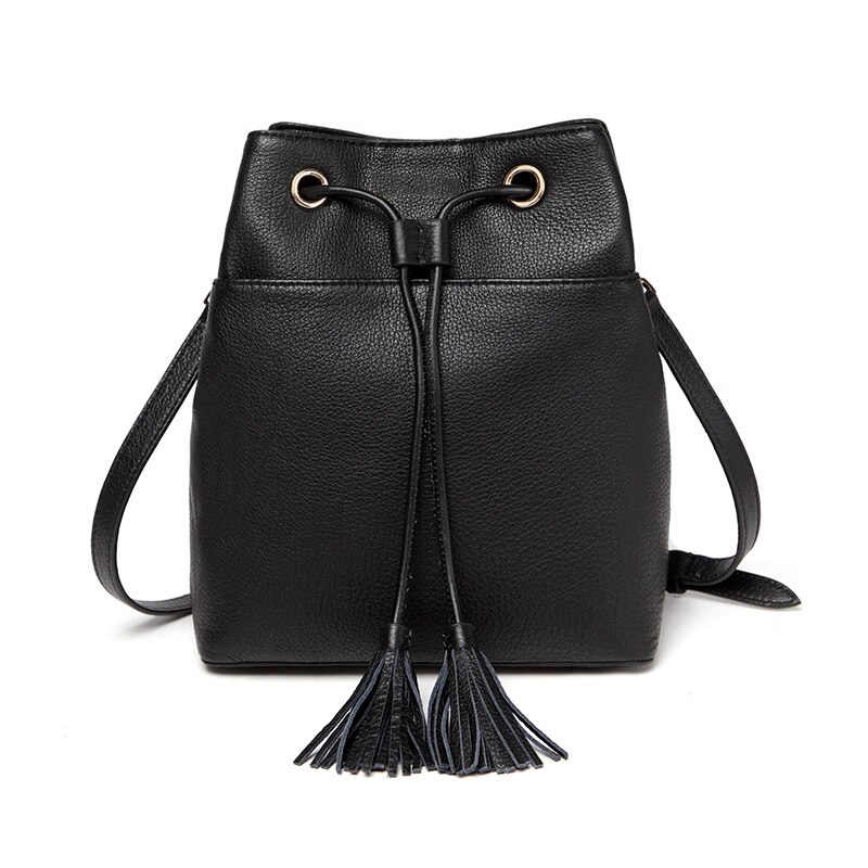 Genuine Leather Tassel Bucket Backapck